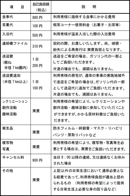 事業対象とならないサービス(自費負担)